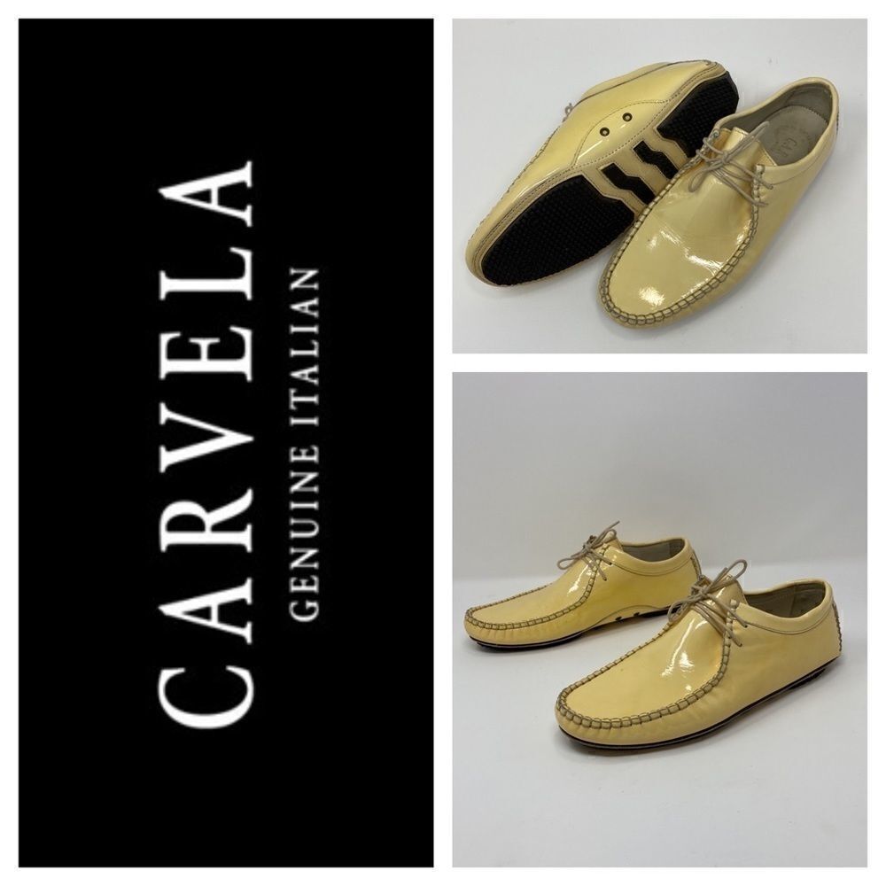 Carvela Original Top Skipper Vintage Desert Driving Boots Yellow Patent Leather